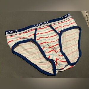 2xist White Briefs with Red and Blue Stripes